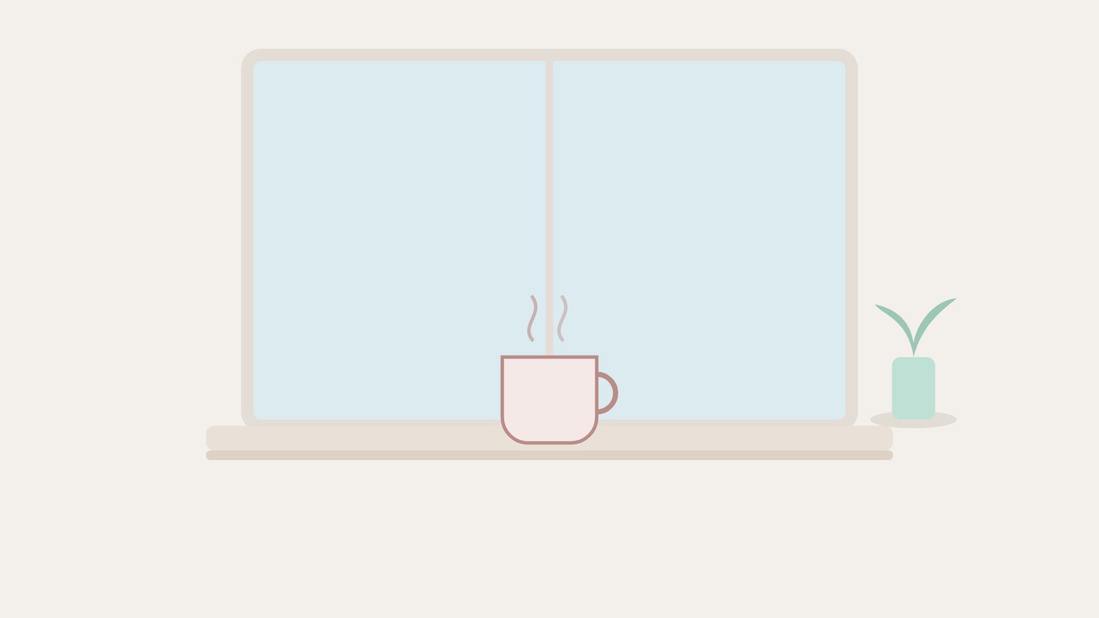 Illustration: Tasse mit aufsteigendem Dampf auf einer Fensterbank