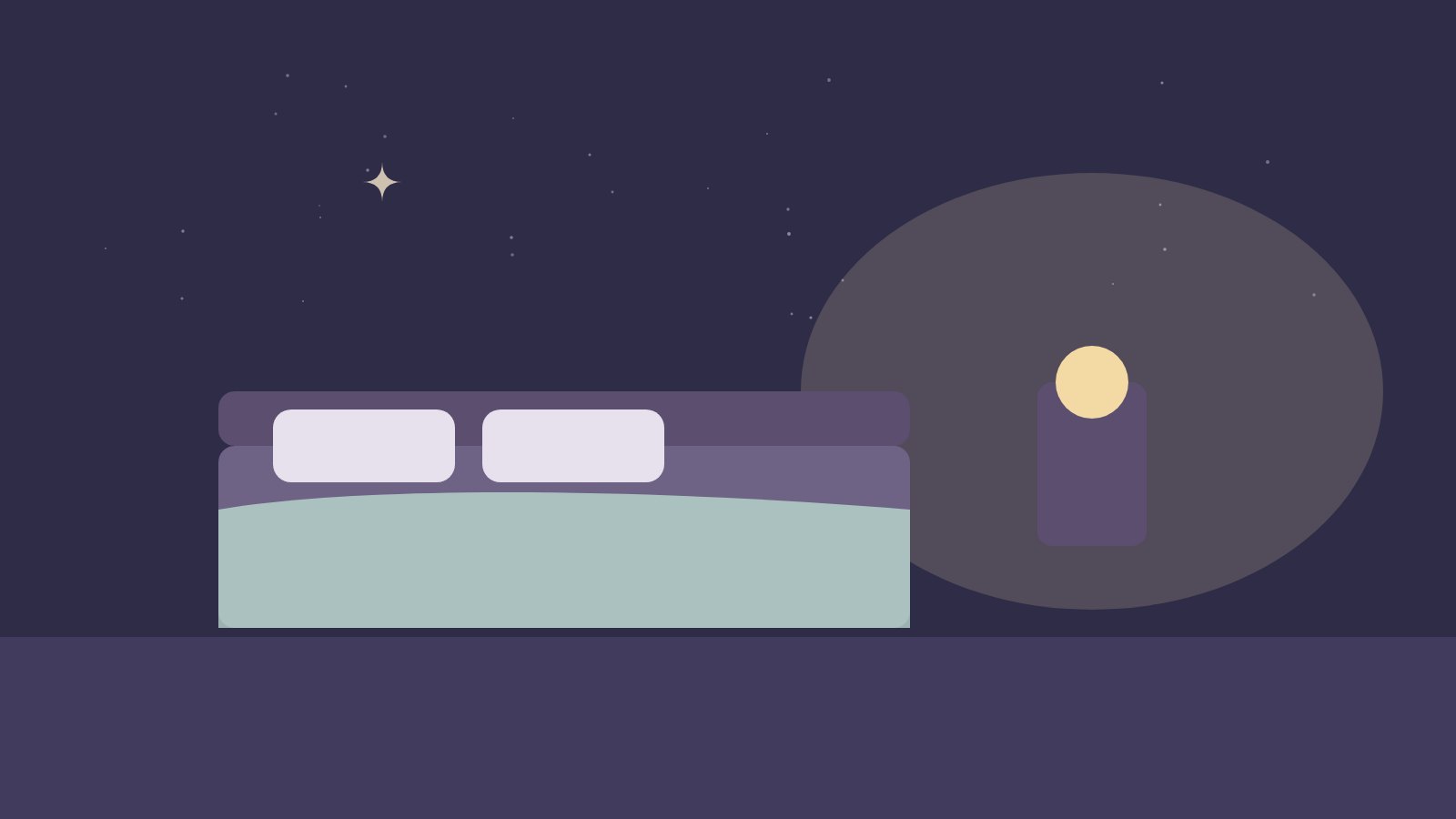 Illustration: Ruhiges Bett mit gefalteter Decke im gedämpften Abendlicht
