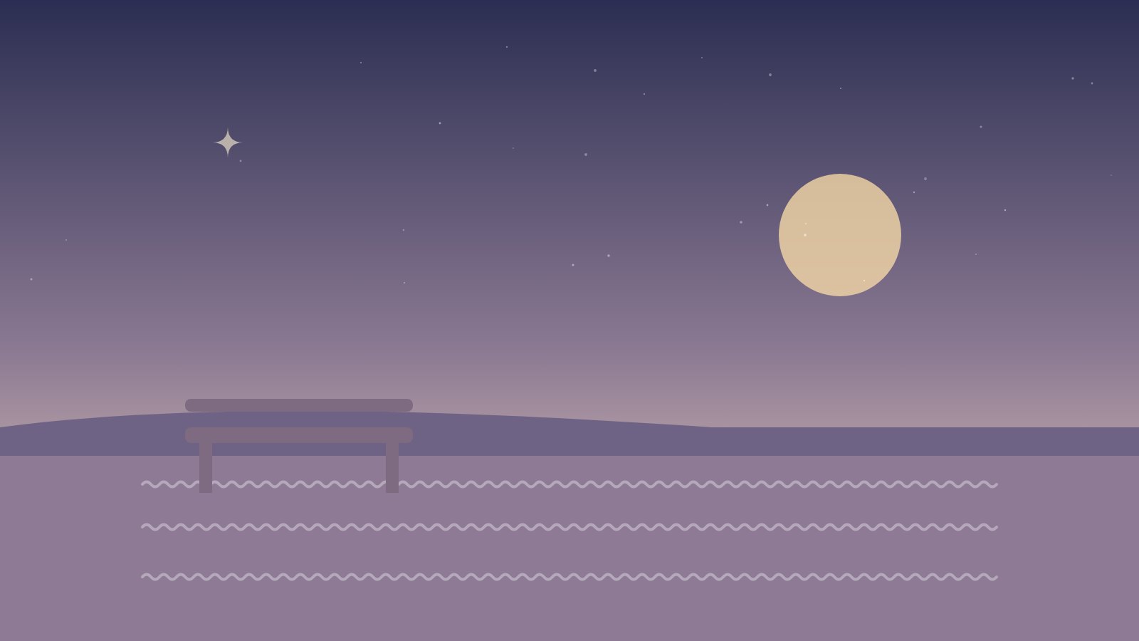 Illustration: Eine Bank am Wasser bei ruhigem Abendlicht