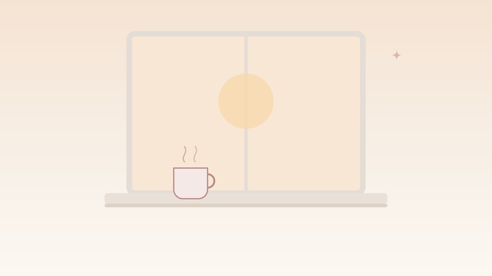 Illustration: Fenster im ersten Morgenlicht, davor eine Tasse auf der Fensterbank