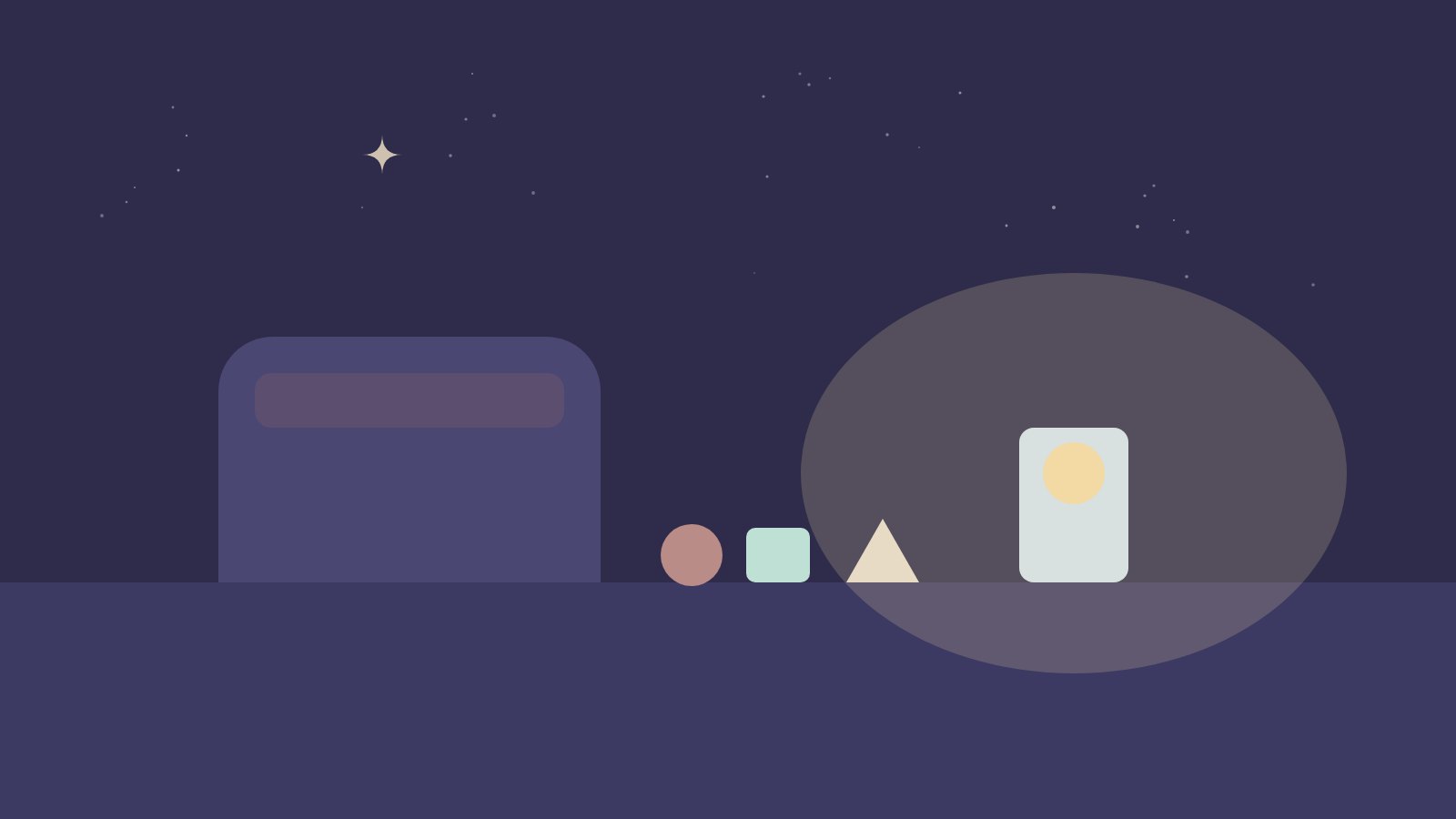 Illustration: Kinderzimmer am Abend mit Nachtlicht und Spielzeug auf dem Boden