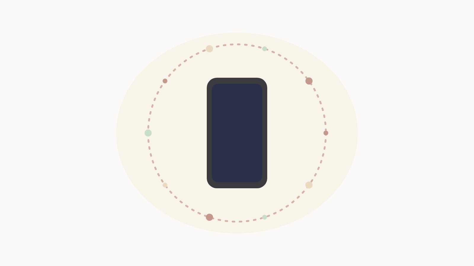 Illustration: Ein Handy im Zentrum, um das sich ein dünner Kreis zieht