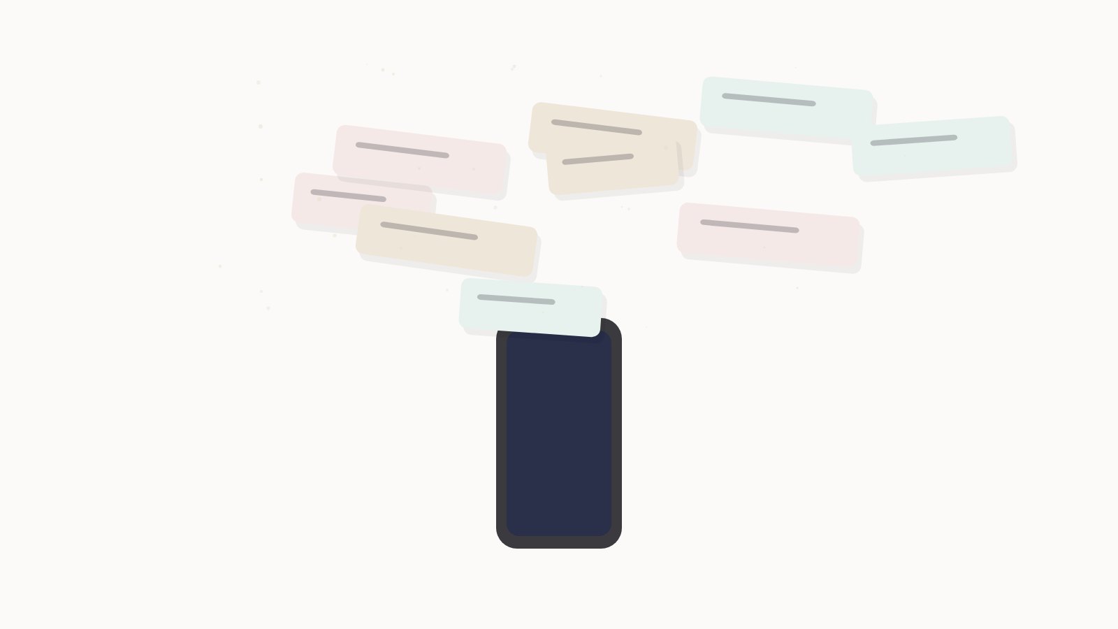 Illustration: Handy in der Hand, aus dem viele kleine Meldungsfelder aufsteigen