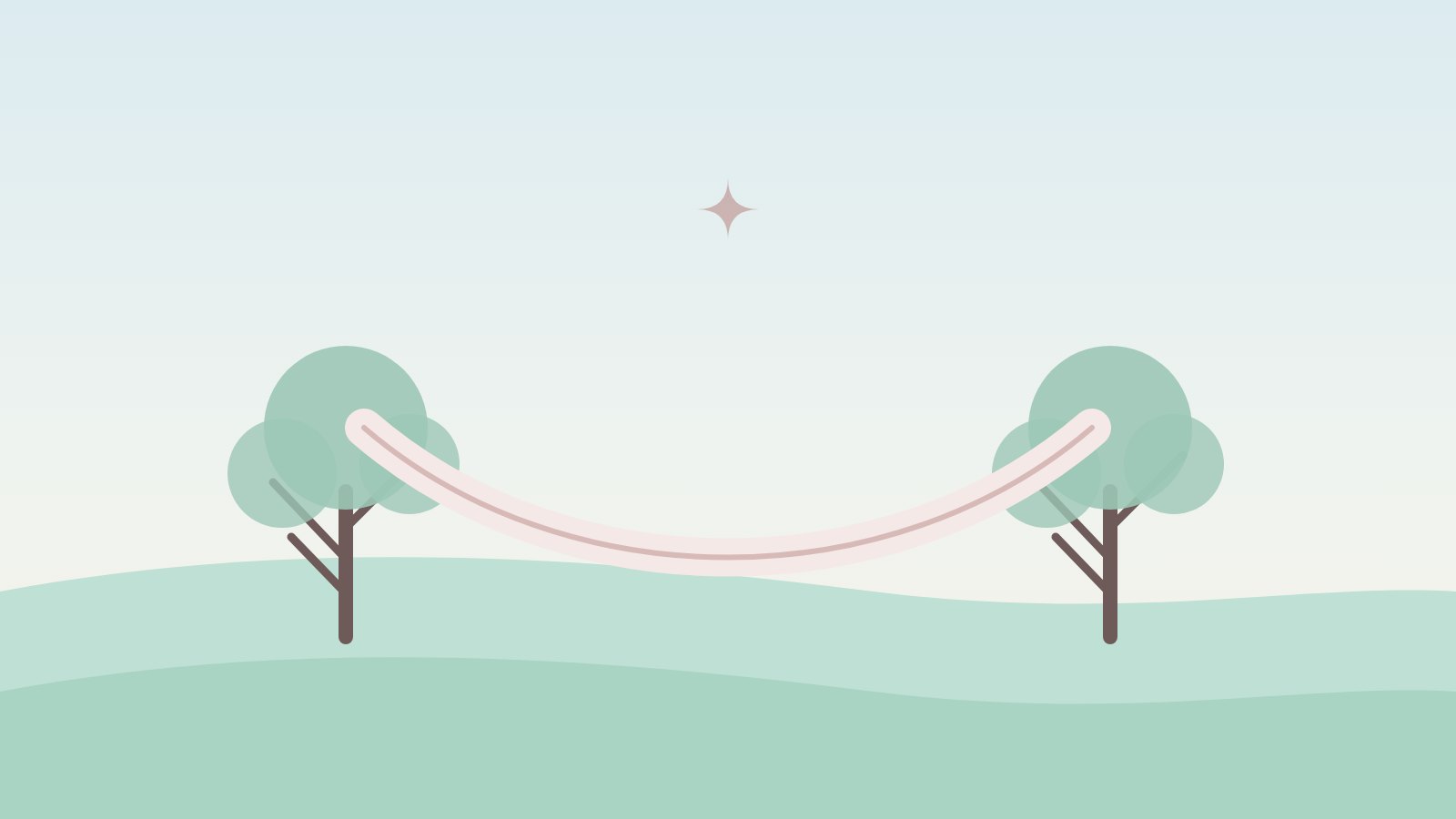 Illustration: Hängematte zwischen zwei Bäumen an einem ruhigen Nachmittag